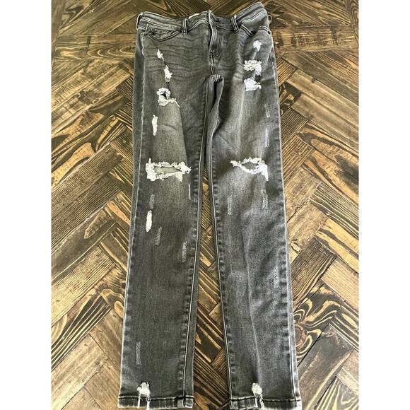 Kancan Women’s 7/27 Black Denim Jeans Distressed Grunge Y2K Punk Hippie Bohemian - Picture 1 of 14